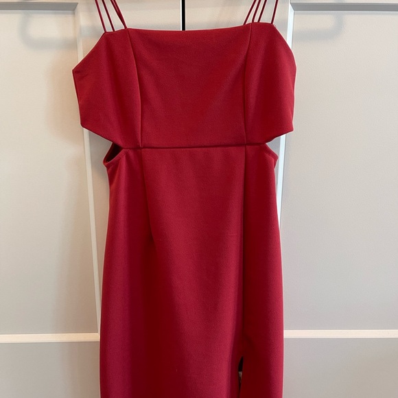 NWT Square Neck Cutout Mini Dress Red - Picture 2 of 5